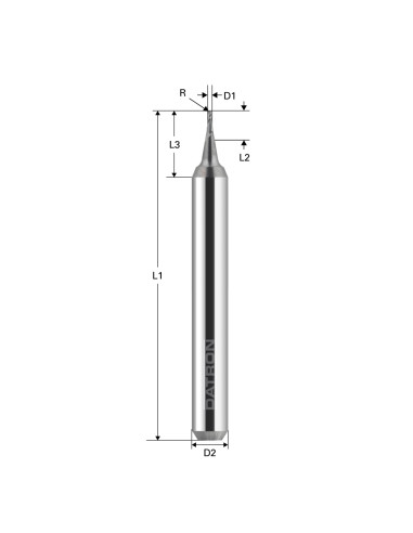 Freza cu varf rotund, 2 caneluri, Datron 00684008, R 0.8, 0.8x2.4x3.0mm
