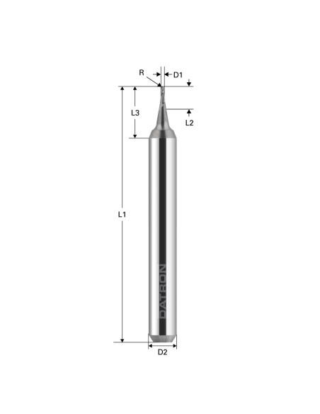 Freza cu varf rotund, 2 caneluri, Datron 00684008, R 0.8, 0.8x2.4x3.0mm