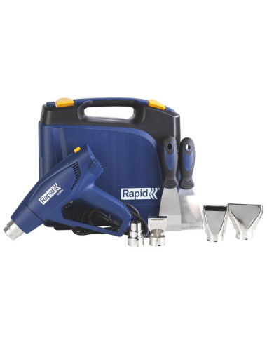Rapid 5001350, Set pistol cu aer cald R1800, temperatura 300-550 grade, 1600W, debit reglabil in 2 trepte 250-450l/min, + geanta