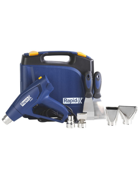Rapid 5001350, Set pistol cu aer cald R1800, temperatura 300-550 grade, 1600W, debit reglabil in 2 trepte 250-450l/min, + geanta