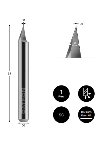 Freza pentru gravura, Datron 0068285A, 60 grade, 0.1x6.0mm