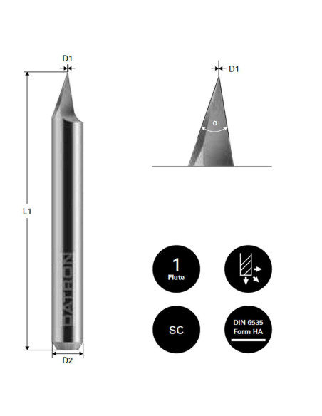 Freza pentru gravura otel, Datron 0068511A, 30 grade. 0.2x6.0mm