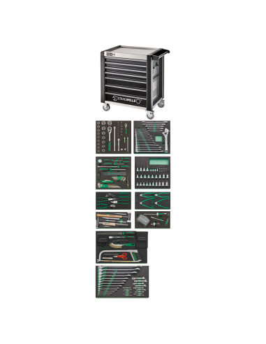 Stahlwille 98830234, Carucior pentru atelier 98/250QR, 7 sertare cu glisiere, inchidere centralizata, 250 unelte, capacitate 140