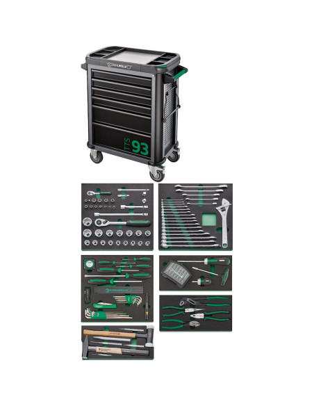 Stahlwille 98830178, Carucior pentru atelier 93/157QR, 6 sertare cu glisiere, blocare centrala si 157 unelte