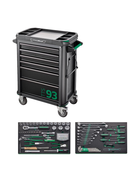 Stahlwille 98830177, Carucior pentru atelier 93/130, 6 sertare cu glisiere, blocare centrala si 130 unelte