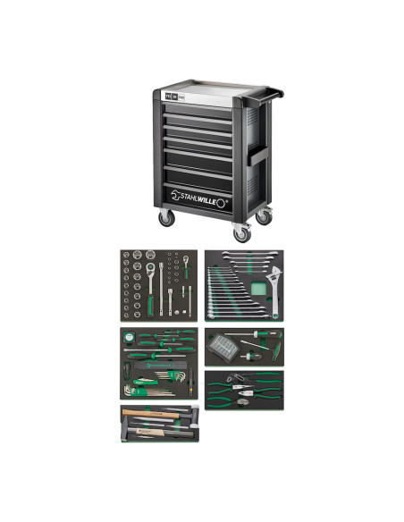Stahlwille 98830192, Carucior pentru atelier 95/157QR, 7 sertare cu glisiere, inchidere centralizata, 157 unelte, capacitate 750
