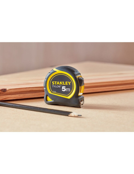 Stanley 1-30-697, ruleta Tylon 5m, tru-zero, protectie din cauciuc, anti-alunecare, 5m x 19mm
