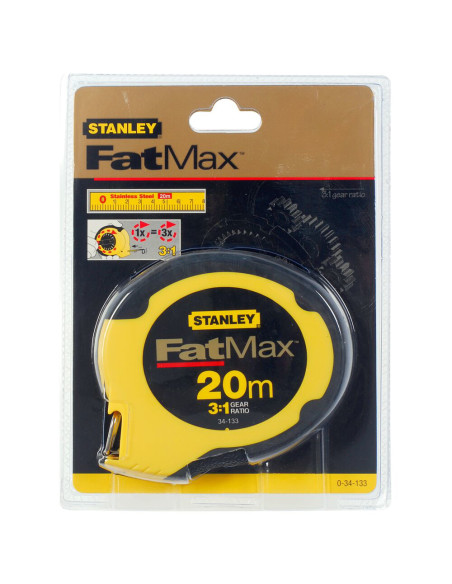 Stanley 0-34-133, ruleta fatmax inchisa 20m, cu banda din fibra de otel, carabina cu agatatoare, angrenaj de multiplicare, 20m x
