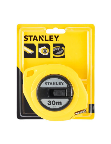 Stanley 0-34-108, ruleta inchisa cu banda de otel 30m, carlig pliabil, lama protejata, manivela pentru mulinare, 30m x 10mm, bli