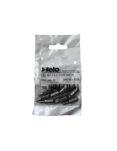 Set 10 biti Felo, seria Industrial profil Torx TR, C6.3, TTX15, 25mm