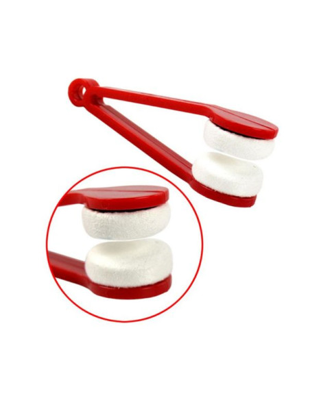 Instrument cu 2 capete din microfibra pentru curatarea si intretinerea lentilelor de ochelari, 7×2 cm, Rosu