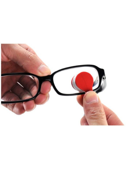 Instrument cu 2 capete din microfibra pentru curatarea si intretinerea lentilelor de ochelari, 7×2 cm, Rosu