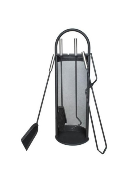 Set accesorii semineu, suport cu 4 piese, otel, negru, 22x66 cm