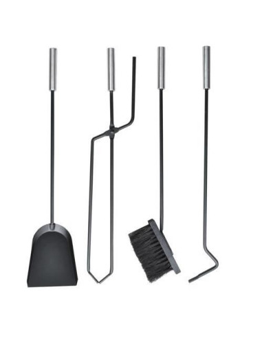 Set accesorii semineu, suport cu 4 piese, otel, negru, 22x66 cm