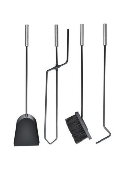 Set accesorii semineu, suport cu 4 piese, otel, negru, 22x66 cm
