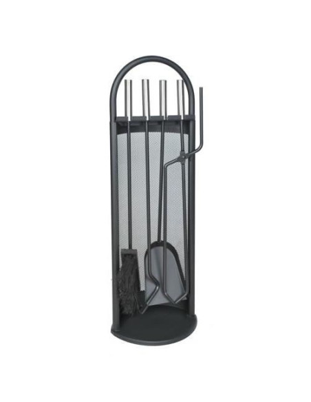Set accesorii semineu, suport cu 4 piese, otel, negru, 22x66 cm