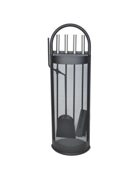 Set accesorii semineu, suport cu 4 piese, otel, negru, 22x66 cm