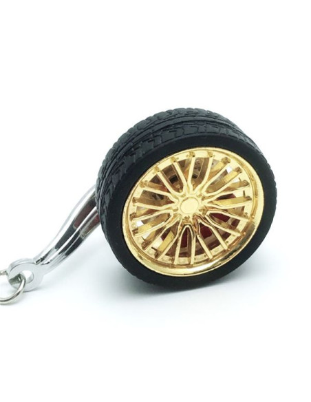 Breloc metalic anticoroziv, model roata auto tunning cu janta si disc de frana, 10 x 3.5 x 2 cm, Auriu