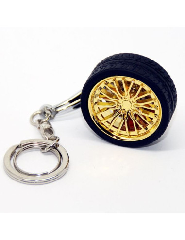 Breloc metalic anticoroziv, model roata auto tunning cu janta si disc de frana, 10 x 3.5 x 2 cm, Auriu