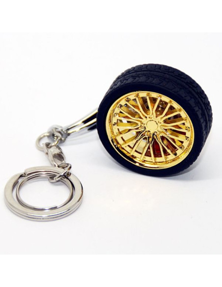 Breloc metalic anticoroziv, model roata auto tunning cu janta si disc de frana, 10 x 3.5 x 2 cm, Auriu