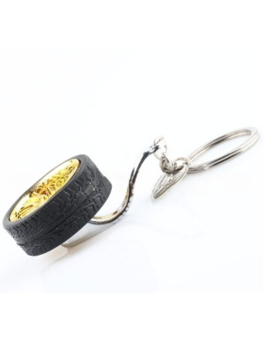 Breloc metalic anticoroziv, model roata auto tunning cu janta si disc de frana, 10 x 3.5 x 2 cm, Auriu