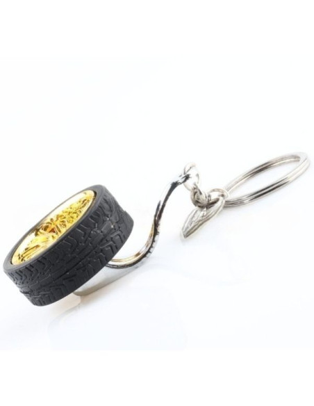 Breloc metalic anticoroziv, model roata auto tunning cu janta si disc de frana, 10 x 3.5 x 2 cm, Auriu