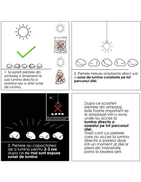 Pietre de gradina, fosforescente, verzi, set 100 buc, 2/3 cm