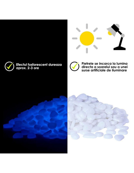 Pietre de gradina, fosforescente, verzi, set 100 buc, 2/3 cm