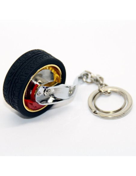 Breloc metalic anticoroziv, model roata auto tunning cu janta si disc de frana, 10 x 3.5 x 2 cm, Auriu