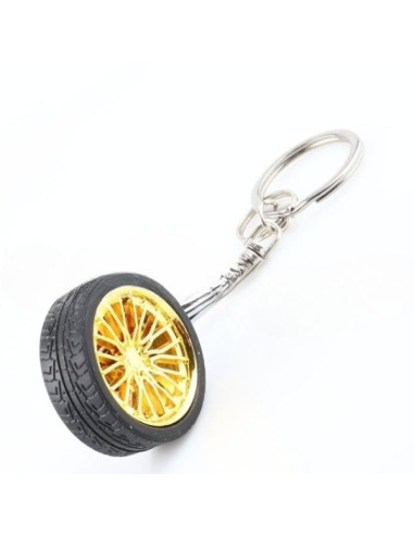 Breloc metalic anticoroziv, model roata auto tunning cu janta si disc de frana, 10 x 3.5 x 2 cm, Auriu