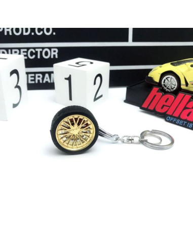 Breloc metalic anticoroziv, model roata auto tunning cu janta si disc de frana, 10 x 3.5 x 2 cm, Auriu