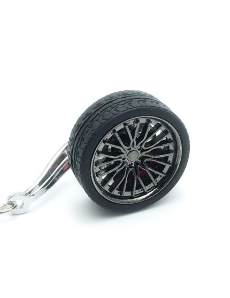 Breloc metalic anticoroziv, model roata auto tunning cu janta si disc de frana, 10 x 3.5 x 2 cm, Negru