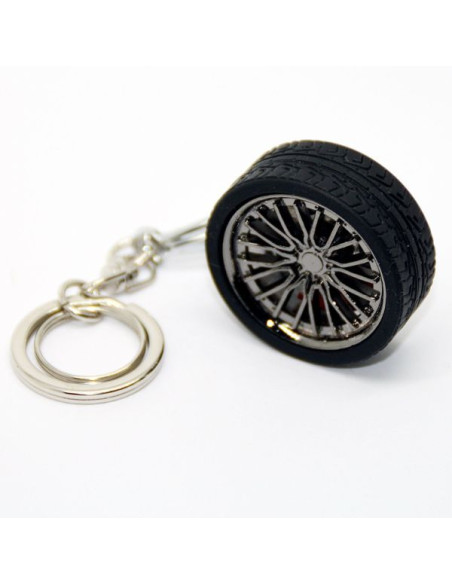 Breloc metalic anticoroziv, model roata auto tunning cu janta si disc de frana, 10 x 3.5 x 2 cm, Negru