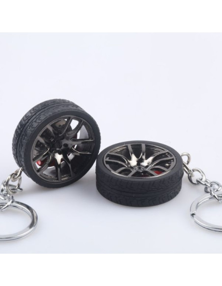 Breloc metalic anticoroziv, model roata auto tunning cu janta si disc de frana, 10 x 3.5 x 2 cm, Negru