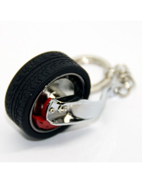 Breloc metalic anticoroziv, model roata auto tunning cu janta si disc de frana, 10 x 3.5 x 2 cm, Negru