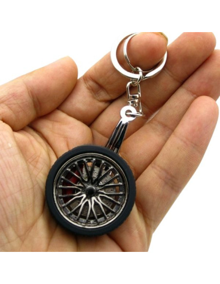 Breloc metalic anticoroziv, model roata auto tunning cu janta si disc de frana, 10 x 3.5 x 2 cm, Negru