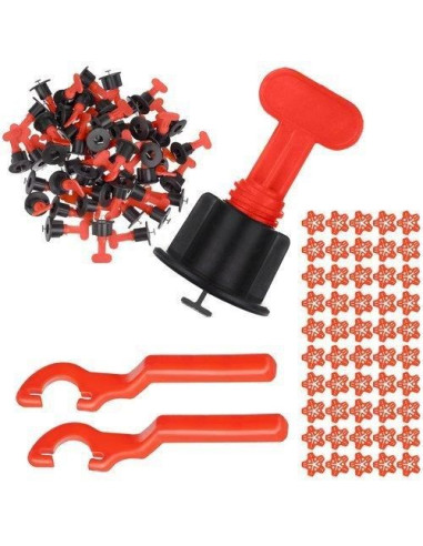Set de nivelare si aliniere a placilor ceramice, 100 tije tip T refolosibile, distantiere, chei