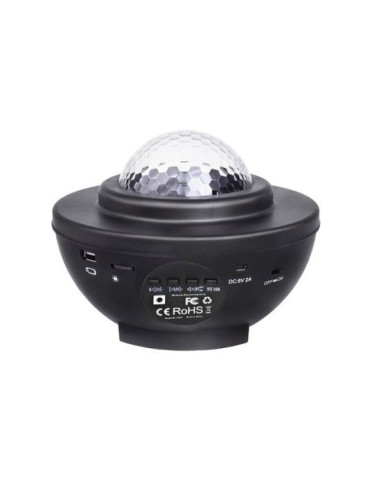 Lampa de noptiera cu proiector, muzicala, LED, telecomanda, bluetooth, incarcare USB, negru, 17x13 cm, Isotrade