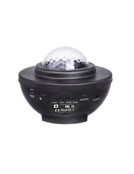 Lampa de noptiera cu proiector, muzicala, LED, telecomanda, bluetooth, incarcare USB, negru, 17x13 cm, Isotrade