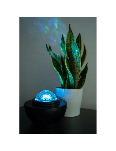 Lampa de noptiera cu proiector, muzicala, LED, telecomanda, bluetooth, incarcare USB, negru, 17x13 cm, Isotrade