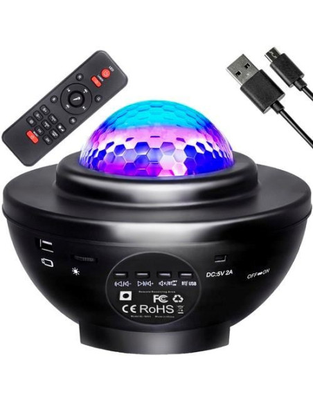 Lampa de noptiera cu proiector, muzicala, LED, telecomanda, bluetooth, incarcare USB, negru, 17x13 cm, Isotrade