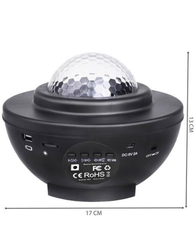 Lampa de noptiera cu proiector, muzicala, LED, telecomanda, bluetooth, incarcare USB, negru, 17x13 cm, Isotrade