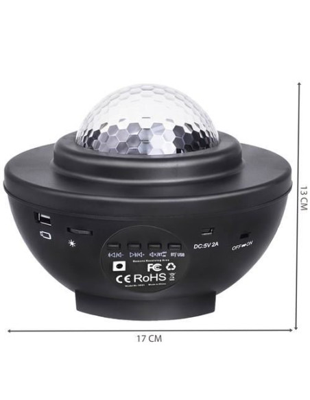 Lampa de noptiera cu proiector, muzicala, LED, telecomanda, bluetooth, incarcare USB, negru, 17x13 cm, Isotrade