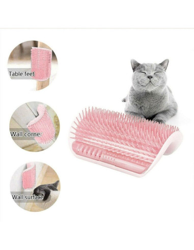 Perie de masaj si curatarea blanii cu iarba Catnip pentru pisicute, montaj pe colturi, 8.5 x 12.5 cm, Roz