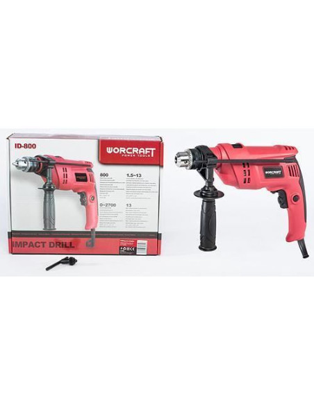 Masina de gaurit, insurubat (bormasina), cu percutie, 800 W, mandrina 13 mm, Worcraft​​​​​​​