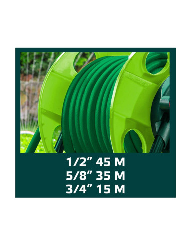 Tambur, rola, pentru furtun gradina, 1/2"-45 m, 3/4"-15 m, Verto 