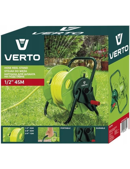 Tambur, rola, pentru furtun gradina, 1/2"-45 m, 3/4"-15 m, Verto 