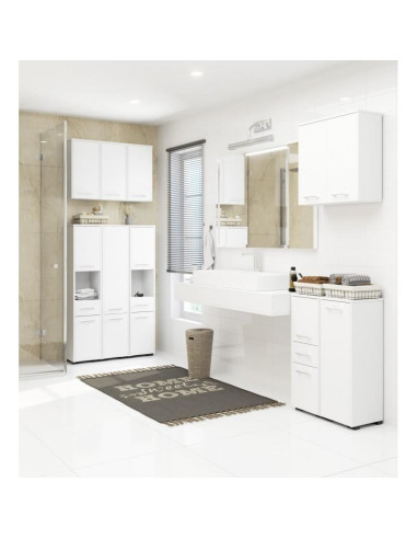 Dulap baie, placa laminata, 5 rafturi, 2 usi, alb, 30x30x140 cm