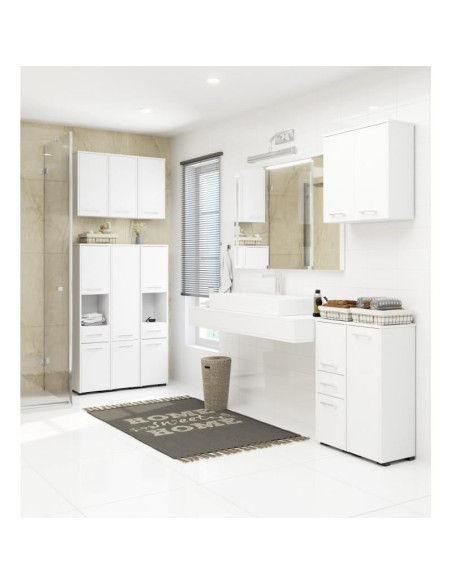 Dulap baie, placa laminata, 5 rafturi, 2 usi, alb, 30x30x140 cm