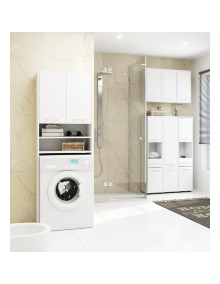 Dulap baie, placa laminata, 5 rafturi, 2 usi, alb, 30x30x140 cm